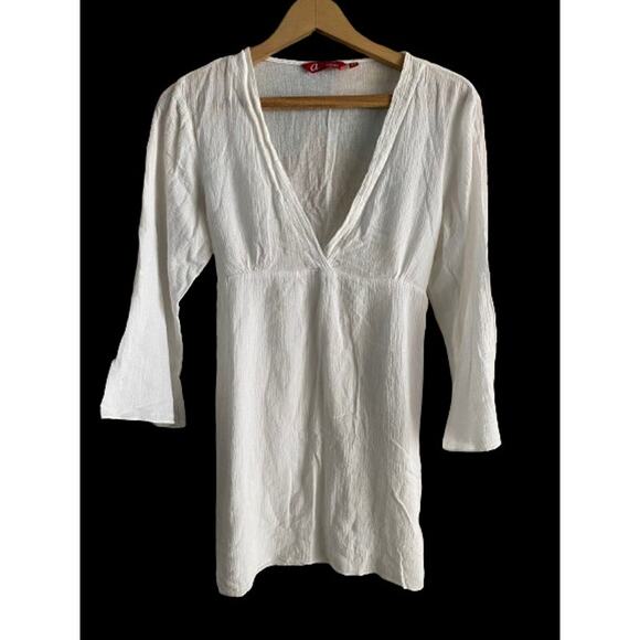 Arnaldo White Cotton Gauze  V-Neck Tunic Cover‎ Up 0 - Picture 1 of 10